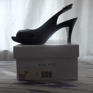 9 West Blue Patent Leather sling-back open-toe heels